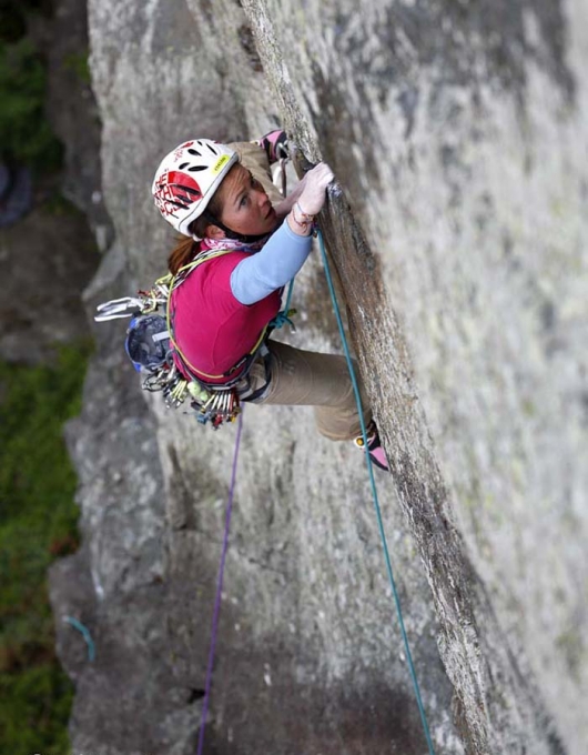 Caroline Ciavaldini attempting Strawberries (E7 6b) Tremadog Wales